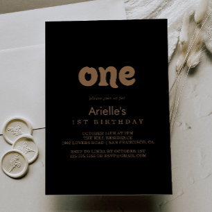 Invitación Clásico Minimalista Cumpleaños Uno Fiesta de Oro N