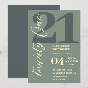 Invitación Clásico Minimalista Cumpleaños Veintiuno 21