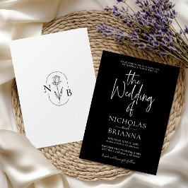 Invitación Clásico Minimalista moderno Boda negro y blanco