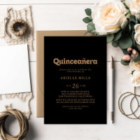 Clásico Minimalista Quinceañera en Dorado Negro