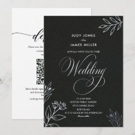 Invitación clásico minimalista simple boda en blanco y negro 