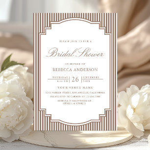 Invitación Clásico Mocha Marrón Rayado Foto Desayuno Nupcial