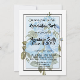 Invitación Clásico Moda azul floral Graduación
