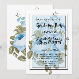 Invitación Clásico Moda azul floral Graduación