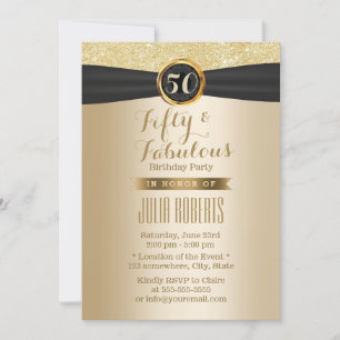 Invitación Clásico Moda de cinta negra oro fabuloso 50