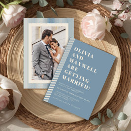 Invitación Clásico Moderno Azul Rayado Foto Boda