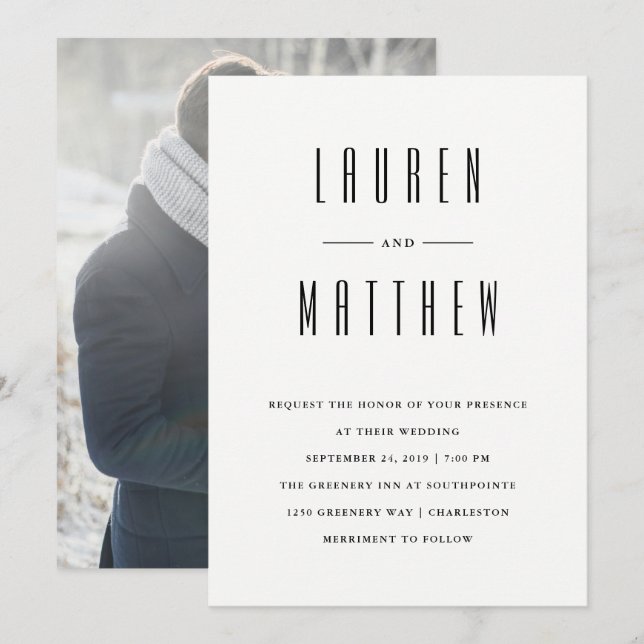 Invitación Clásico moderno | Boda de fotografías en blanco y  (Anverso / Reverso)