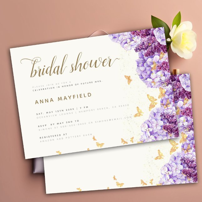 Invitación Clásico Moderno Elegante Lilac Hydrangea Boho Brid (Subido por el creador)