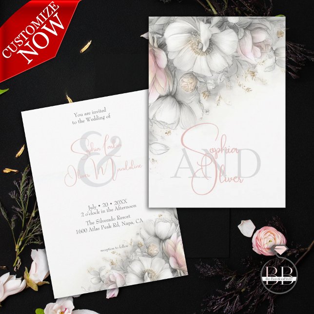 Invitación Clásico Moderno Floral Marfil y Rosa  (Subido por el creador)
