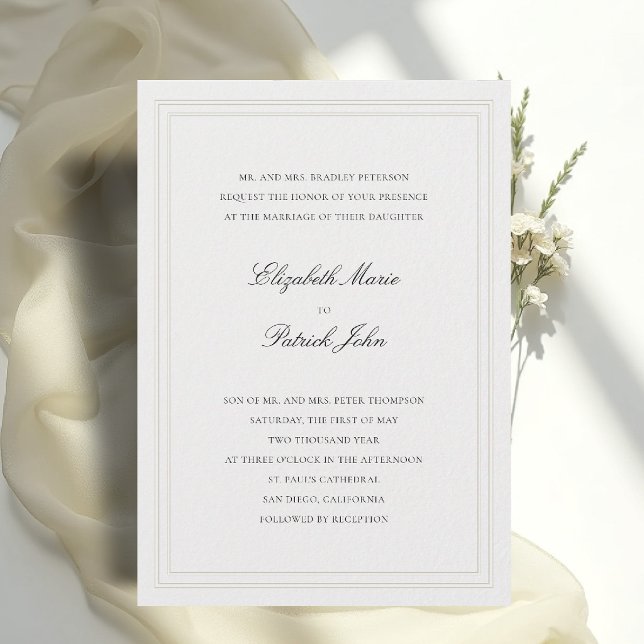 Invitación Clásico Moderno Formal Marco Tandem Marfil Boda (formal wedding invitation modern classic double frame tandem ecru calligraphy parents host)