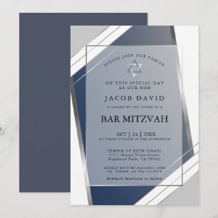 Invitación Clásico Moderno Geométrico Bar Mitzvah Azul Platea