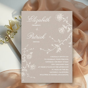 Invitación Clásico Moderno Lino de Boda con Rosas Silvestres 