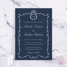 Clásico Moderno Marco Francés Boda Azul Marino