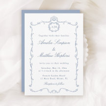 Clásico Moderno Marco Francés Boda Azul Polvorient