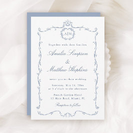 Invitación Clásico Moderno Marco Francés Boda Azul Polvorient