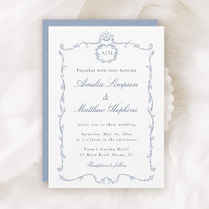 Invitación Clásico Moderno Marco Francés Boda Azul Polvorient
