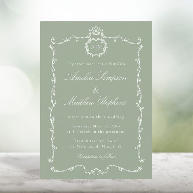 Invitación Clásico Moderno Marco Francés Boda Verde Salvia (Subido por el creador)