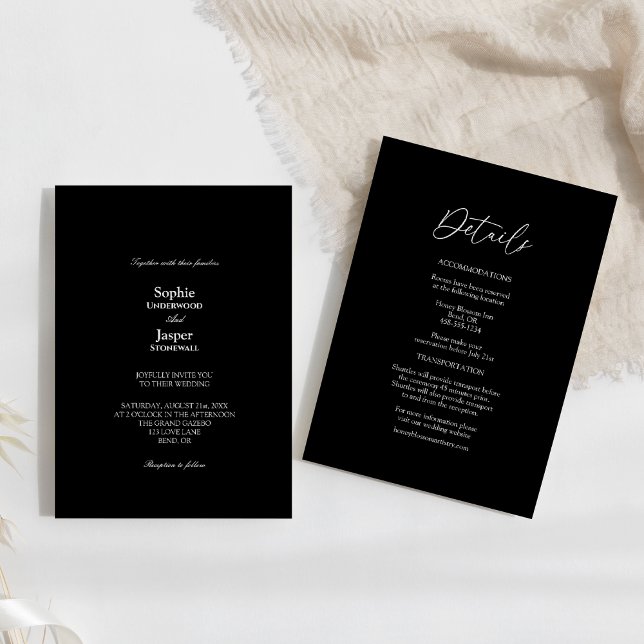Invitación Clásico Moderno Sencillo Negro Todo En Un Boda (Subido por el creador)