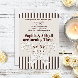 Invitación Clásico moderno Stripe Bunny Twin Chica Cumpleaños