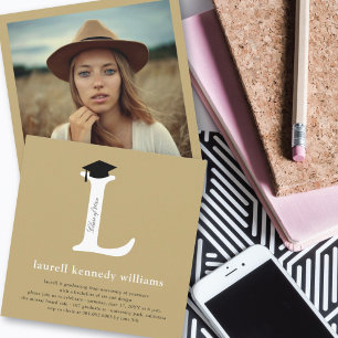 Invitación Clásico Monograma Alphabet L Foto Fiesta de Gradua