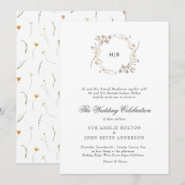 Invitación Clásico Monograma de Apellido con Corona Floral pa
