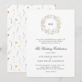 Invitación Clásico Monograma de Apellido con Corona Floral pa