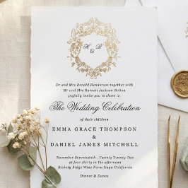 Invitación Clásico Monograma de Bodas con Corona Floral