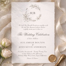 Invitación Clásico Monograma de Corona Floral Boda