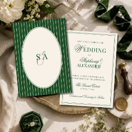 Invitación Clásico Monograma Dinero Antiguo Verde Esmeralda B