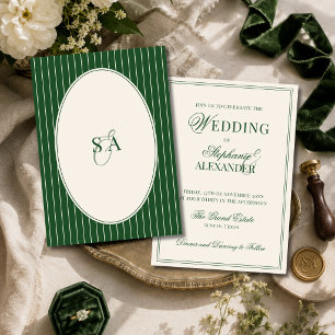 Invitación Clásico Monograma Dinero Antiguo Verde Esmeralda B