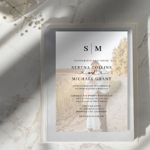 Invitación Clásico Monograma Foto Corazón Escritura Boda