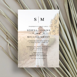 Invitación Clásico Monograma Foto Corazón Escritura Boda