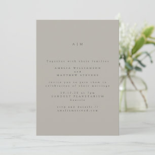 Invitación Clásico Monograma Minimalista Gris Taupe Boda