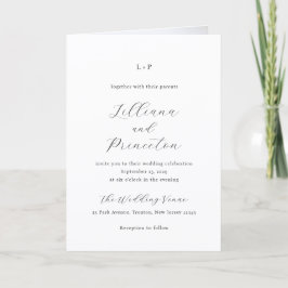 Invitación Clásico Monograma Negro y Blanco Elegante Boda
