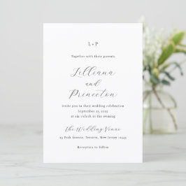 Invitación Clásico Monograma Negro y Blanco Elegante Boda