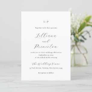 Invitación Clásico Monograma Negro y Blanco Elegante Boda