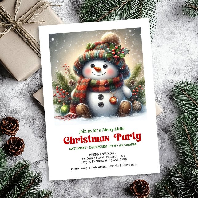 Invitación Clásico muñeco de nieve de Navidad invita a los ni (Classic Christmas snowman invite kids party editable

)