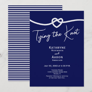 Invitación Clásico Navy Blanco Rayas Atando el Nudo Boda 