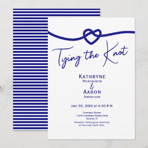 Invitación Clásico Navy Blanco Rayas Atando el Nudo Boda 