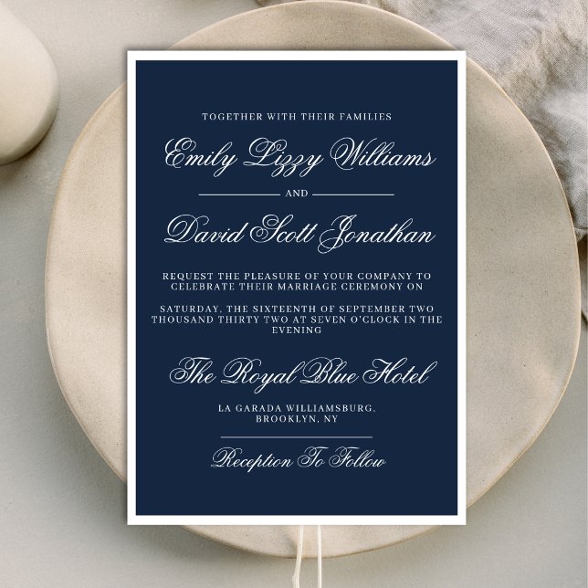 Invitación Clásico Navy Blue Nautical Elegant QR (Subido por el creador)