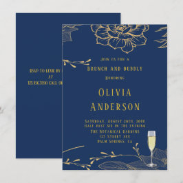 Invitación Clásico Navy Oro Azul Rachel Brunch y Bubbly