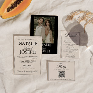Invitación Clásico Negro Crema Dinero Antiguo Lujo Retro Boda