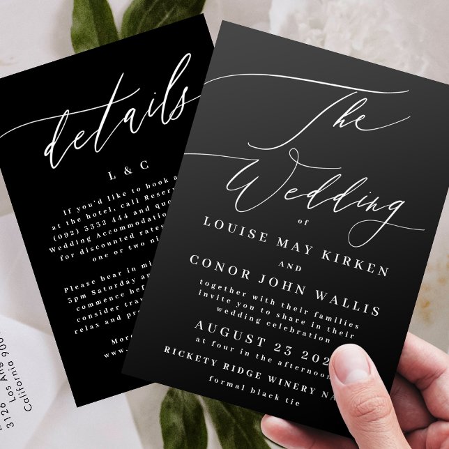 Invitación Clásico negro Los detalles del Boda en la parte po (Subido por el creador)