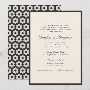 Invitación Clásico Negro Marfil Escritura Geométrica Baldosa