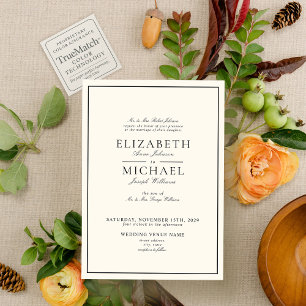 Invitación Clásico Negro y Ecru Elegante Boda con Letra