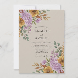 Invitación Clásico Ócreo Amatista Hoja de Boda