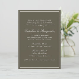 Invitación Clásico Olivo Borde Script Elegante RSVP de Boda