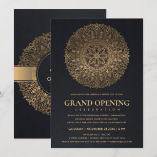 INVITACIÓN CLÁSICO ORO NEGRO MANDALA GRAN APERTURA ORNADA