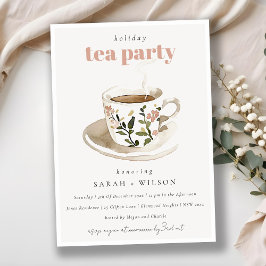 Invitación Clásico Pastel Floral Tea Cup Holiday Tea Fiesta