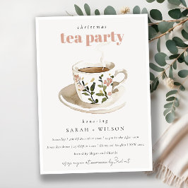 Invitación Clásico Pastel Floral Tea Cup Navidades Tea Fiesta